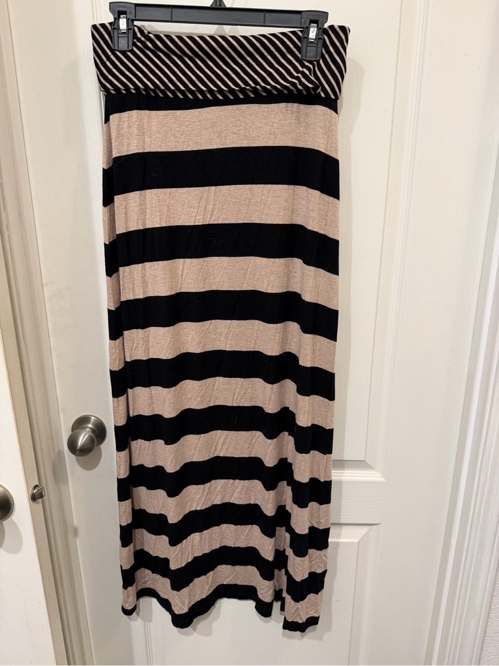 Calvin Klein Black and Beige Striped Maxi Dress